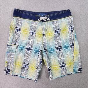 Tommy Bahama Relax Swim Trunks Mens 37x10 Blue Plaid Hawaiian Boardshorts Tag 38